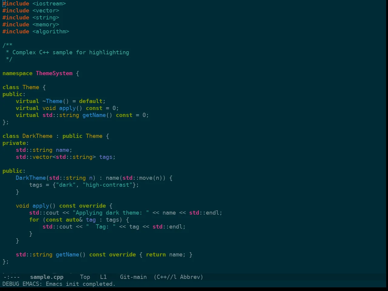 Doom Solarized Dark Theme in c++-mode