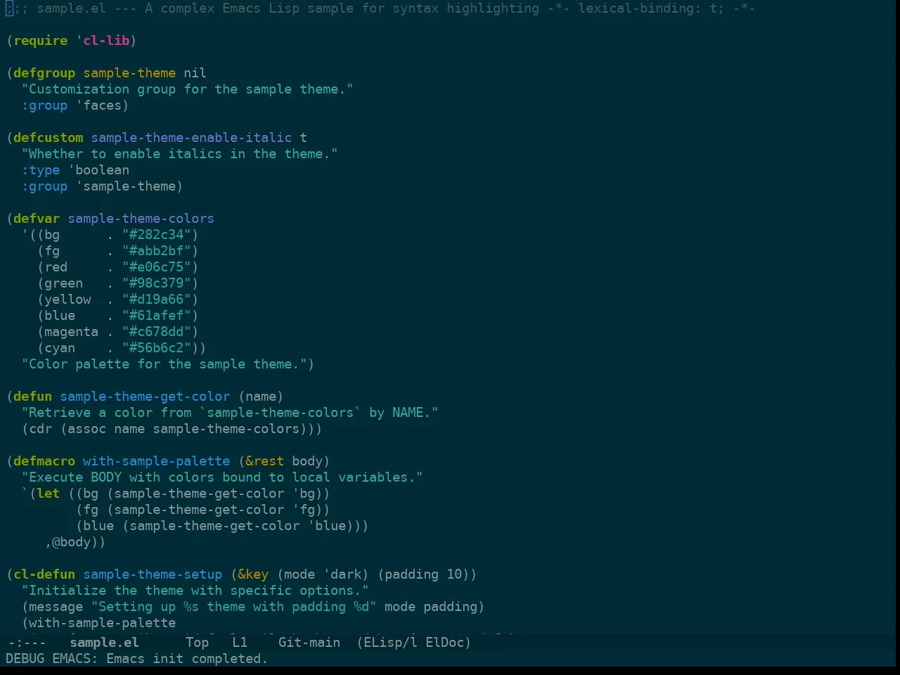 Doom Solarized Dark Theme in emacs-lisp-mode