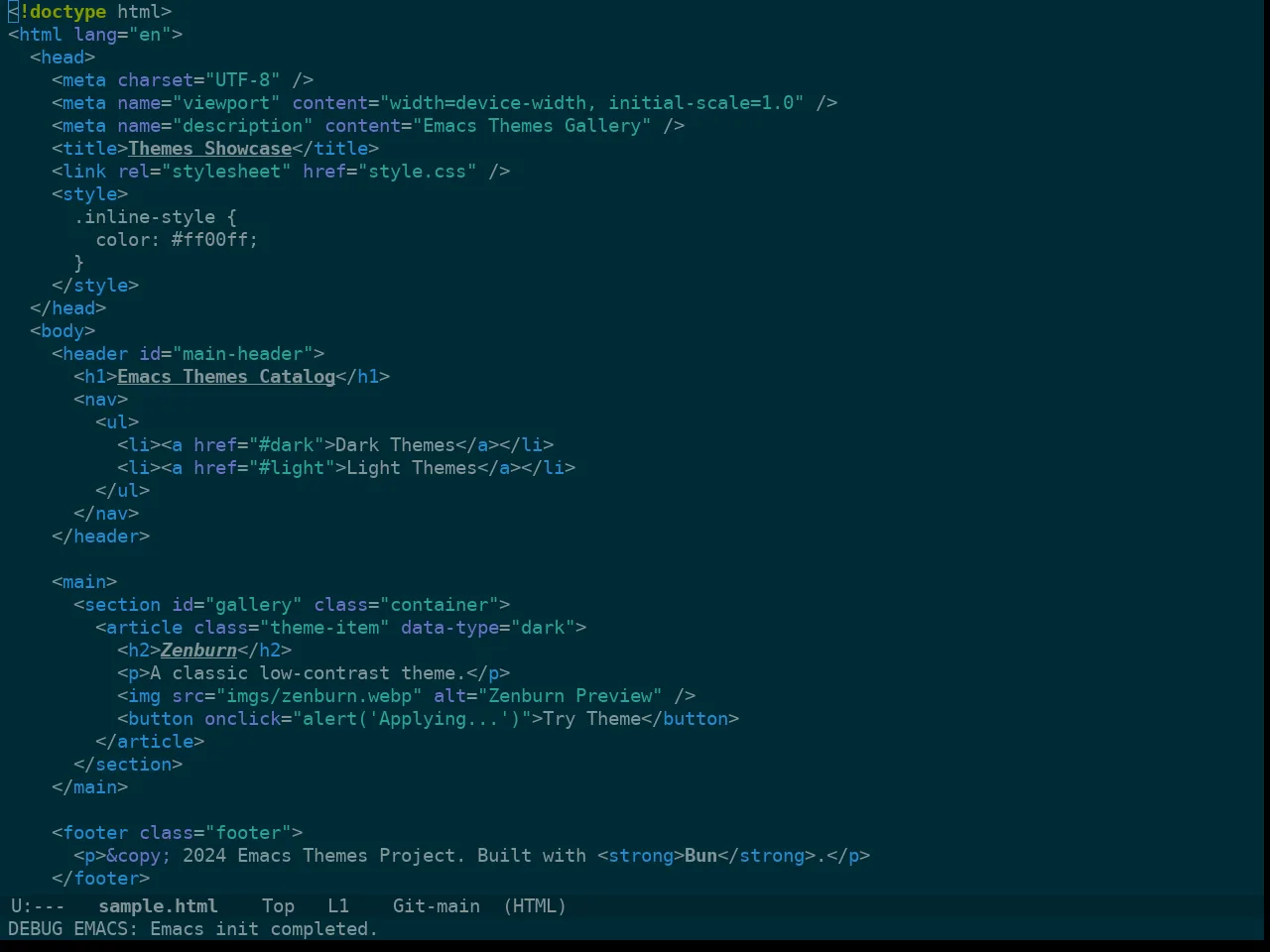 Doom Solarized Dark Theme in html-mode
