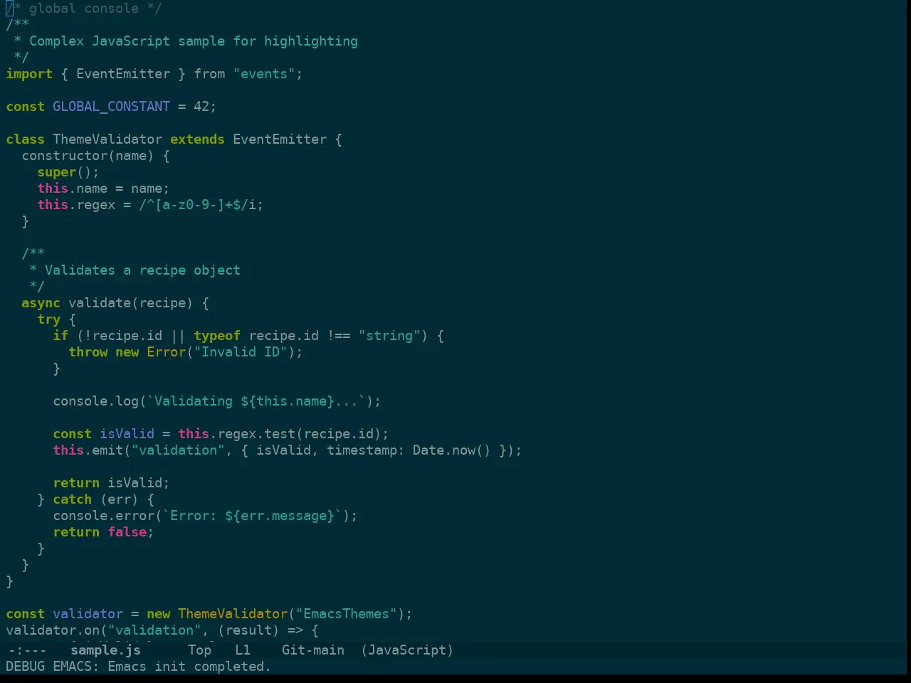 Doom Solarized Dark Theme in javascript-mode