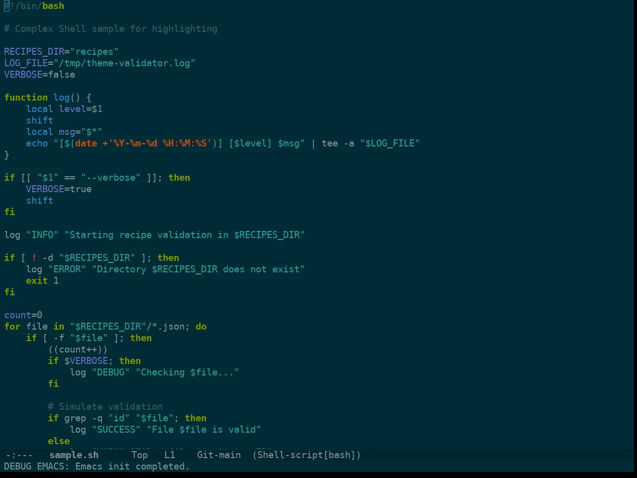 Doom Solarized Dark Theme in sh-mode