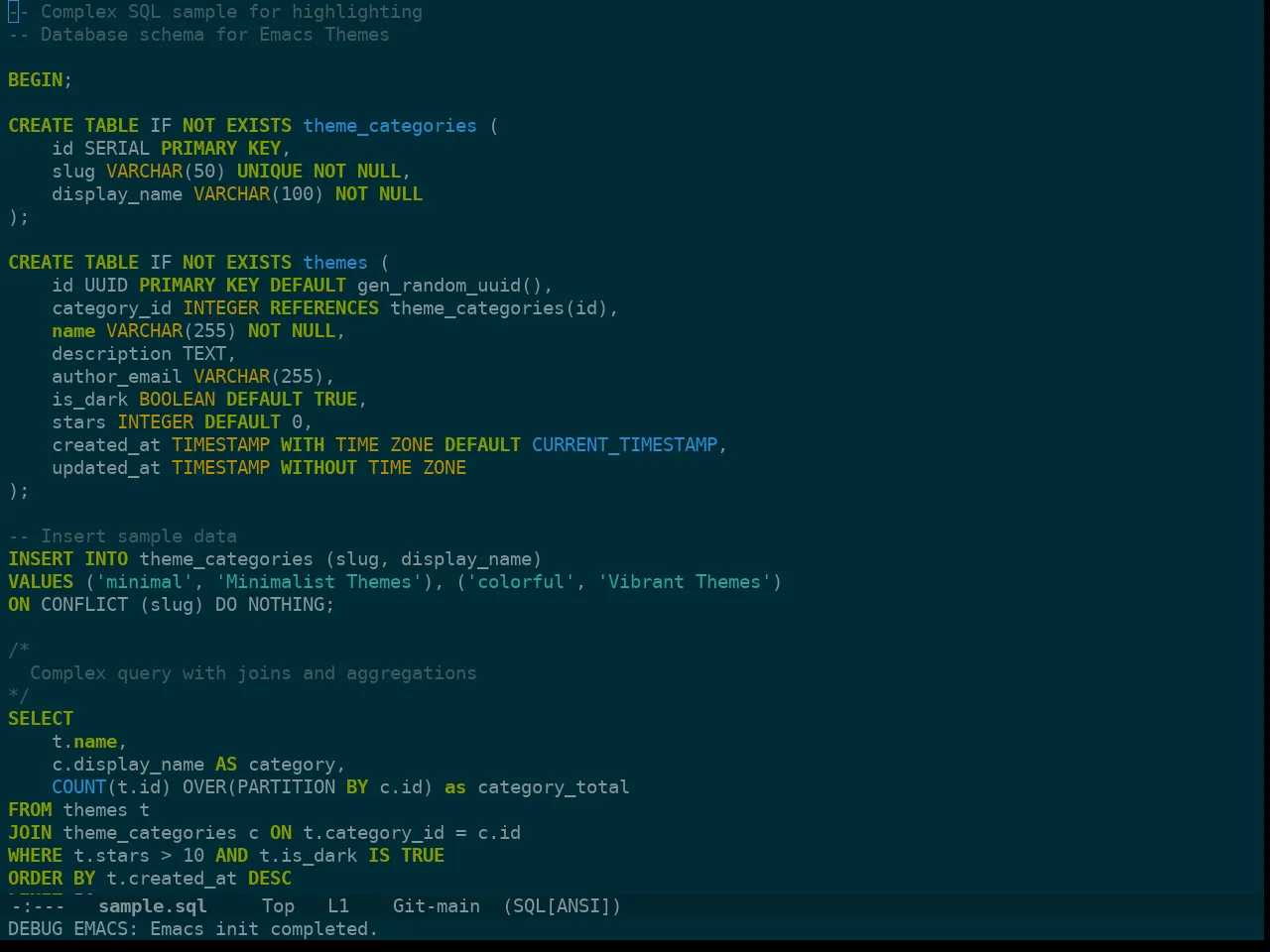 Doom Solarized Dark Theme in sql-mode