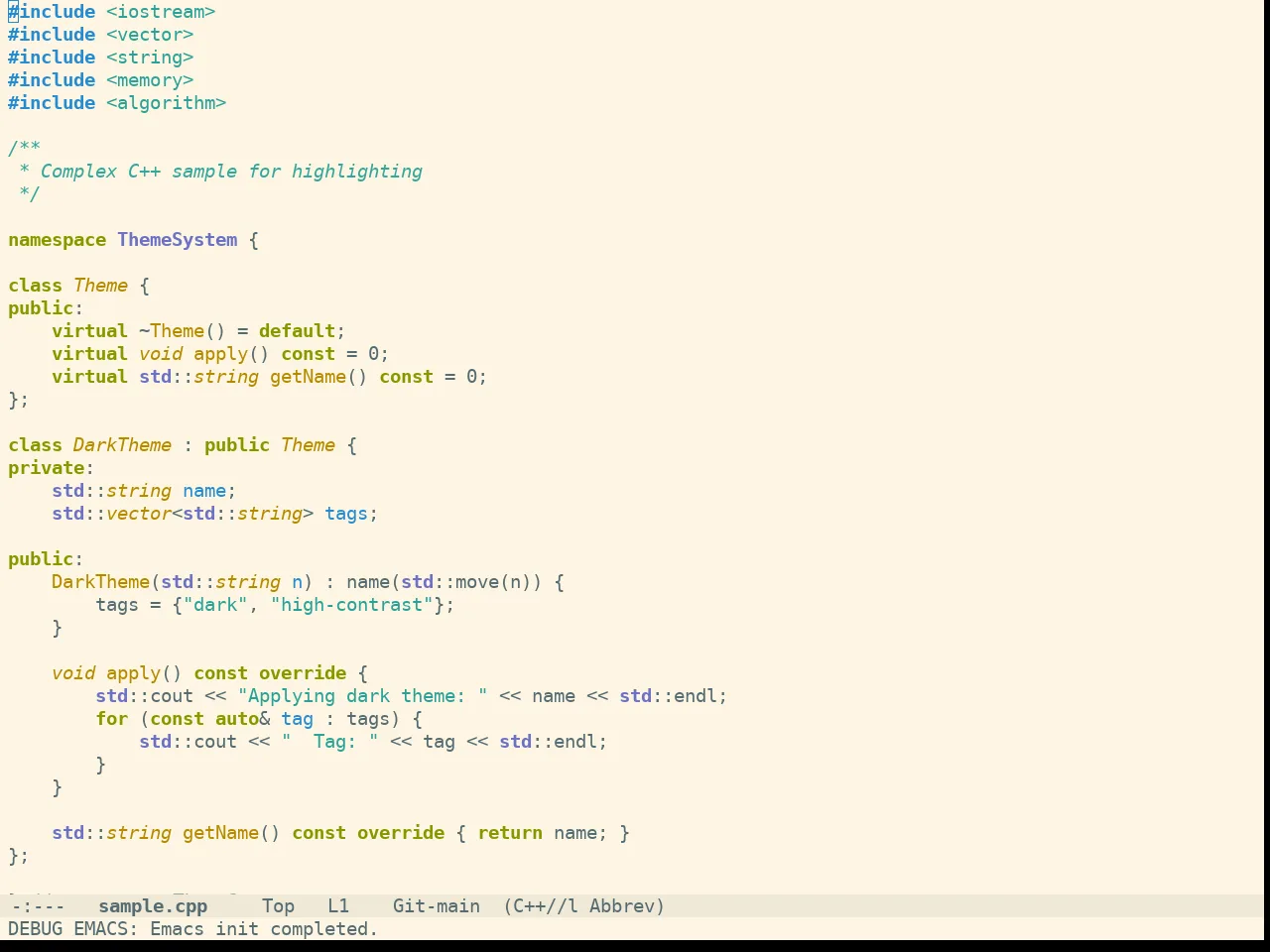 Doom Solarized Light Theme in c++-mode