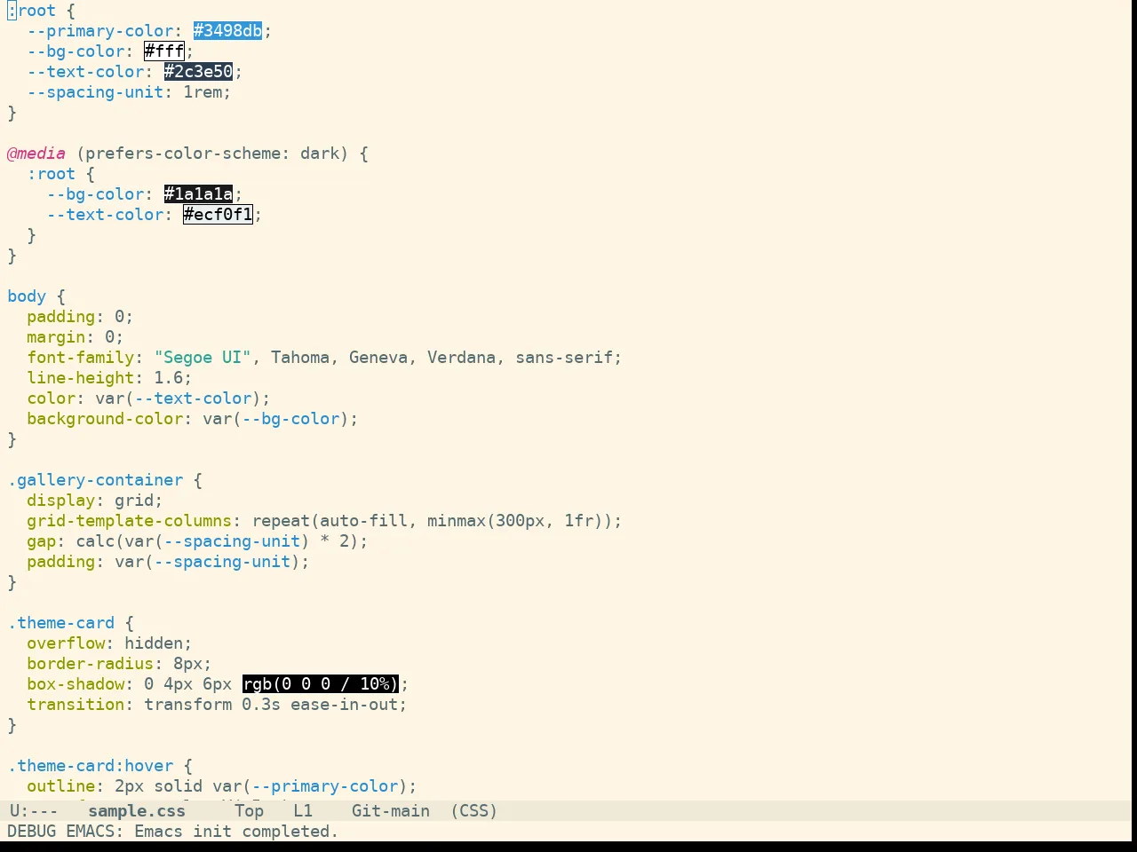 Doom Solarized Light Theme in css-mode