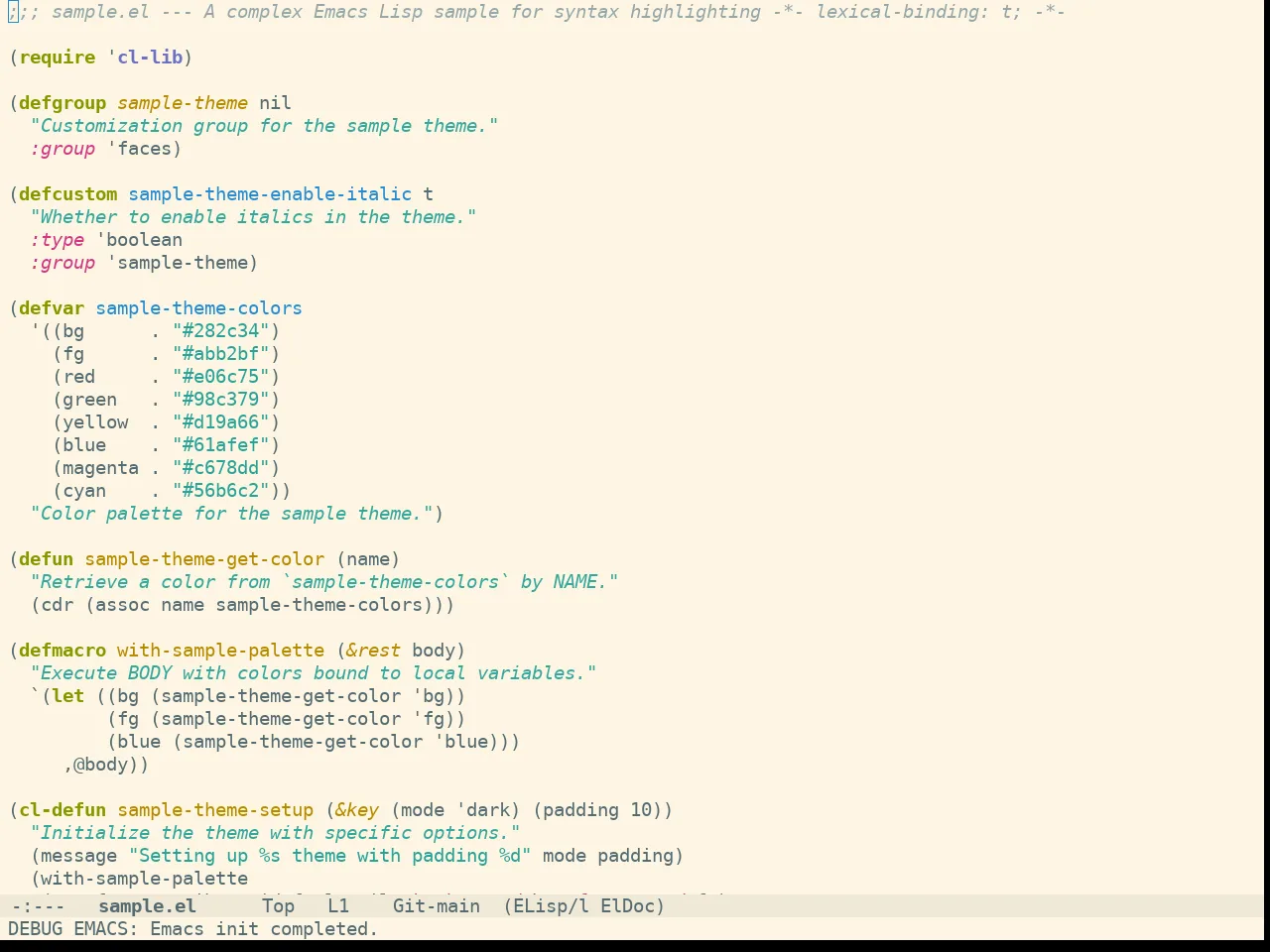Doom Solarized Light Theme in emacs-lisp-mode