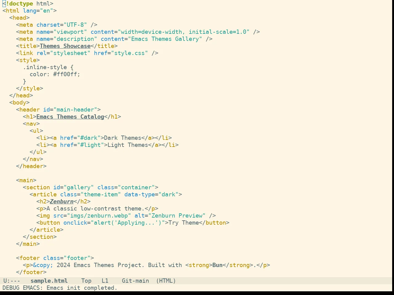 Doom Solarized Light Theme in html-mode