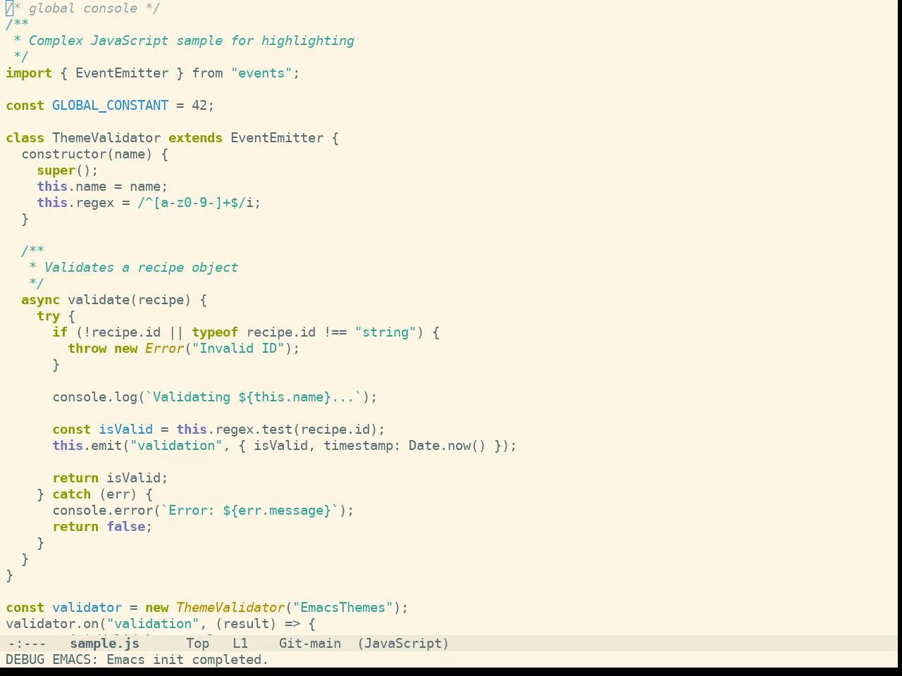 Doom Solarized Light Theme in javascript-mode