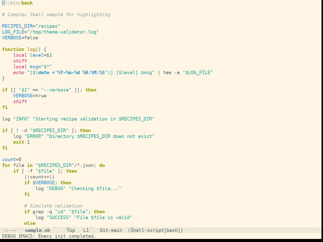 Doom Solarized Light Theme in sh-mode