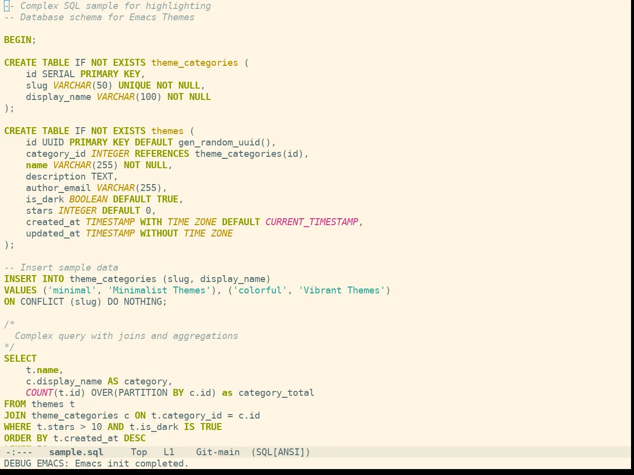 Doom Solarized Light Theme in sql-mode
