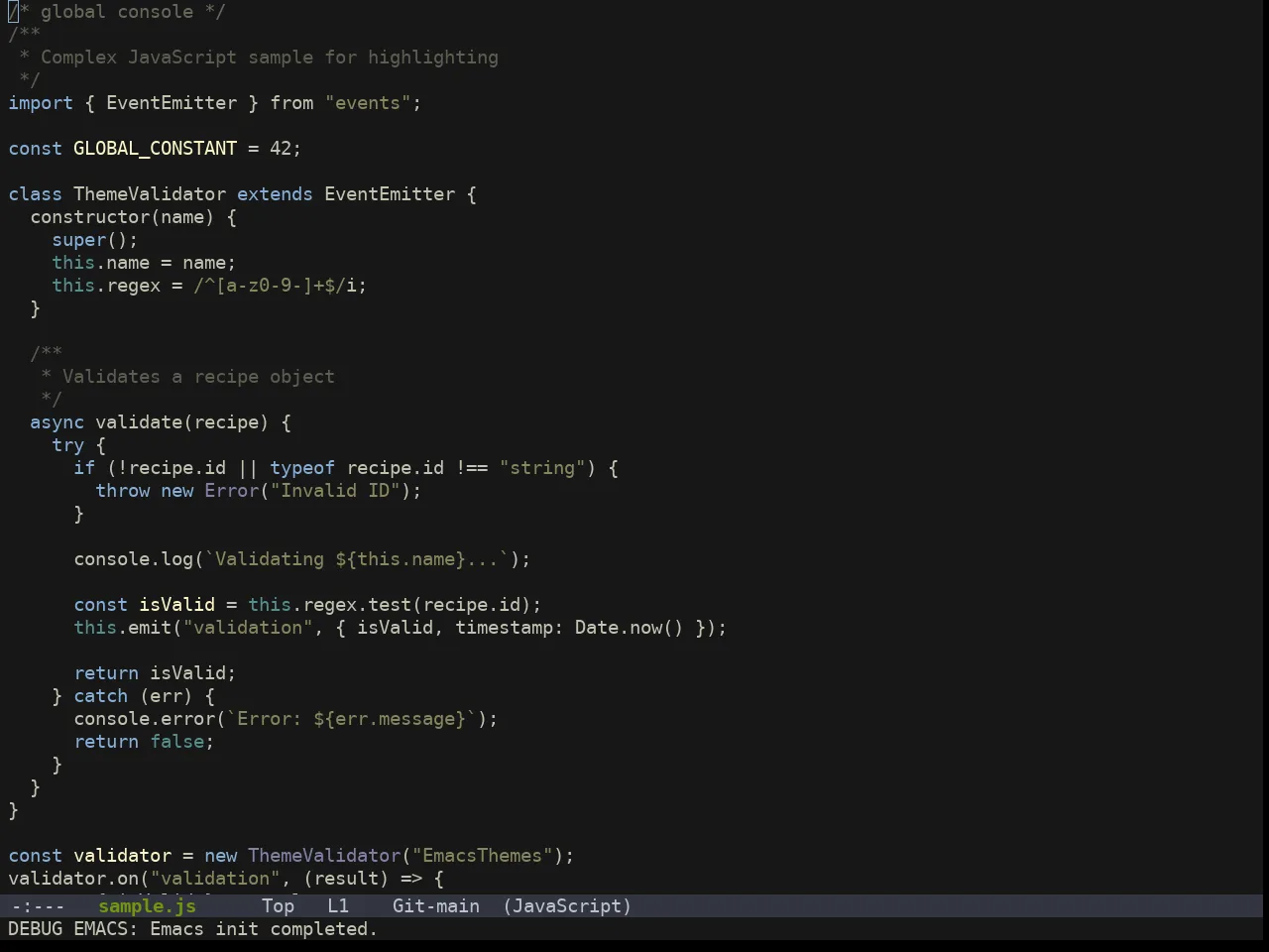 Doom Sourcerer Theme in javascript-mode