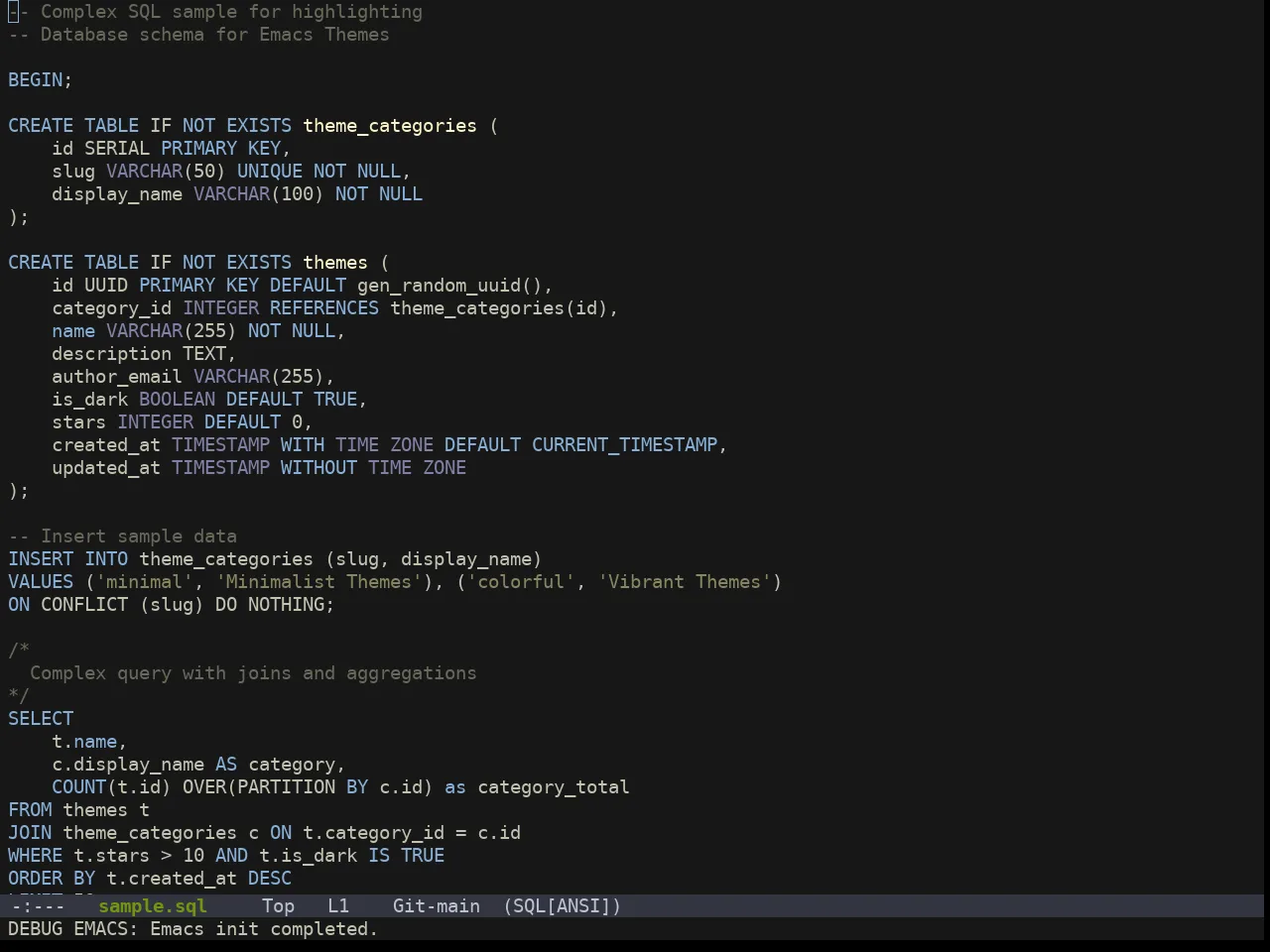 Doom Sourcerer Theme in sql-mode