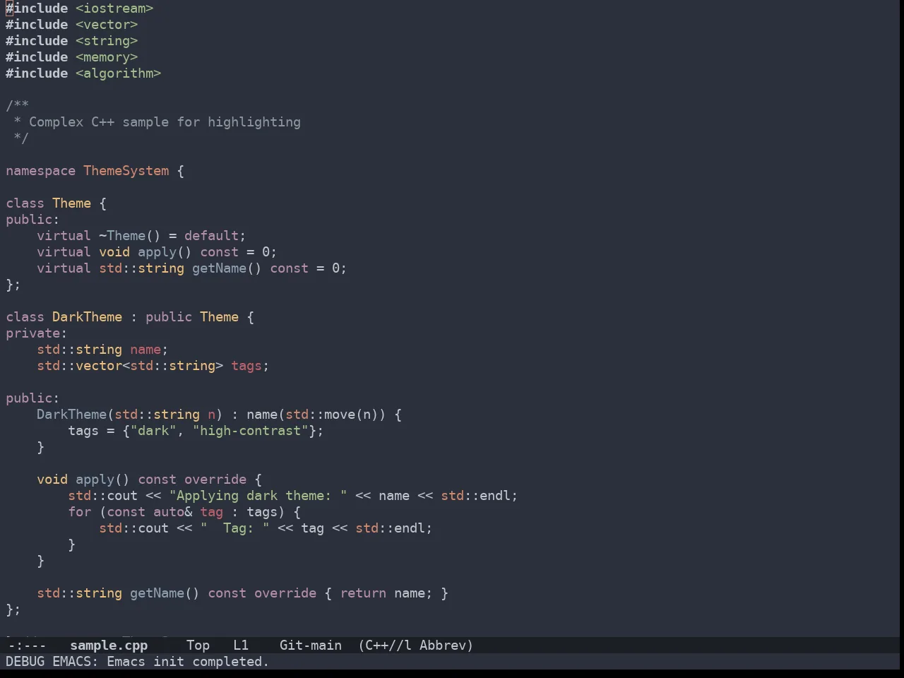 Doom Spacegrey Theme in c++-mode