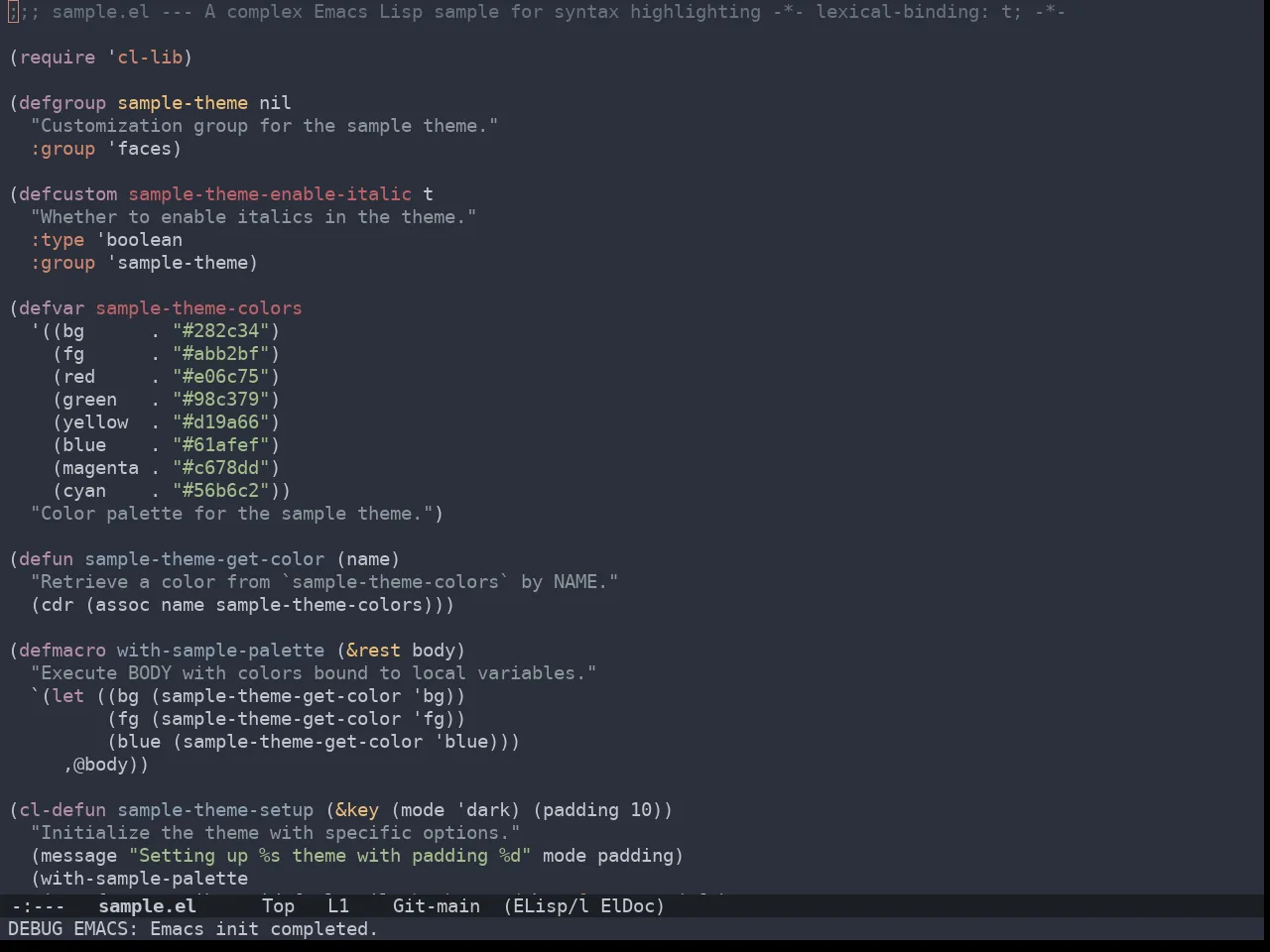 Doom Spacegrey Theme in emacs-lisp-mode