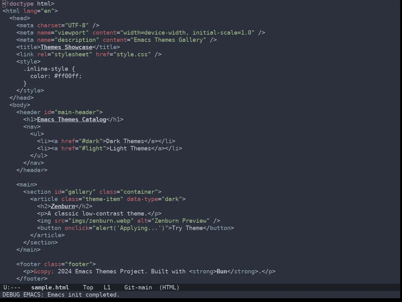 Doom Spacegrey Theme in html-mode