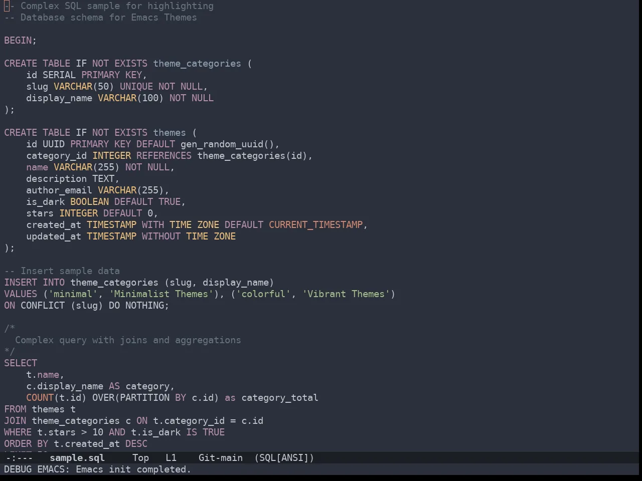 Doom Spacegrey Theme in sql-mode