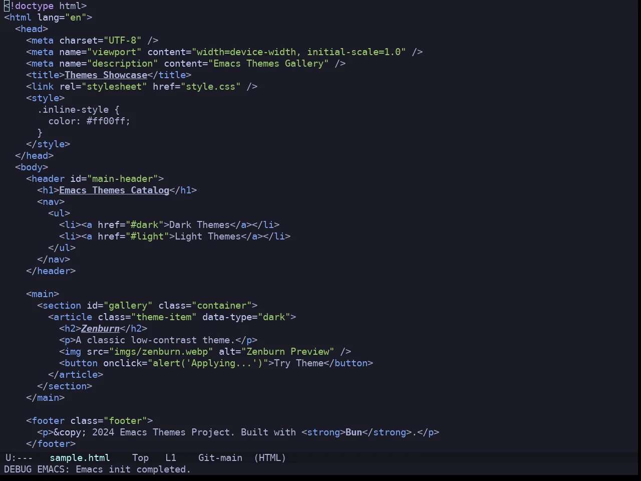 Doom Tokyo Night Theme in html-mode