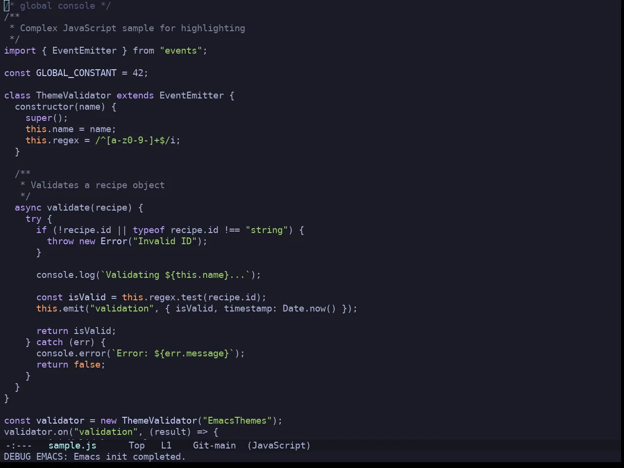 Doom Tokyo Night Theme in javascript-mode