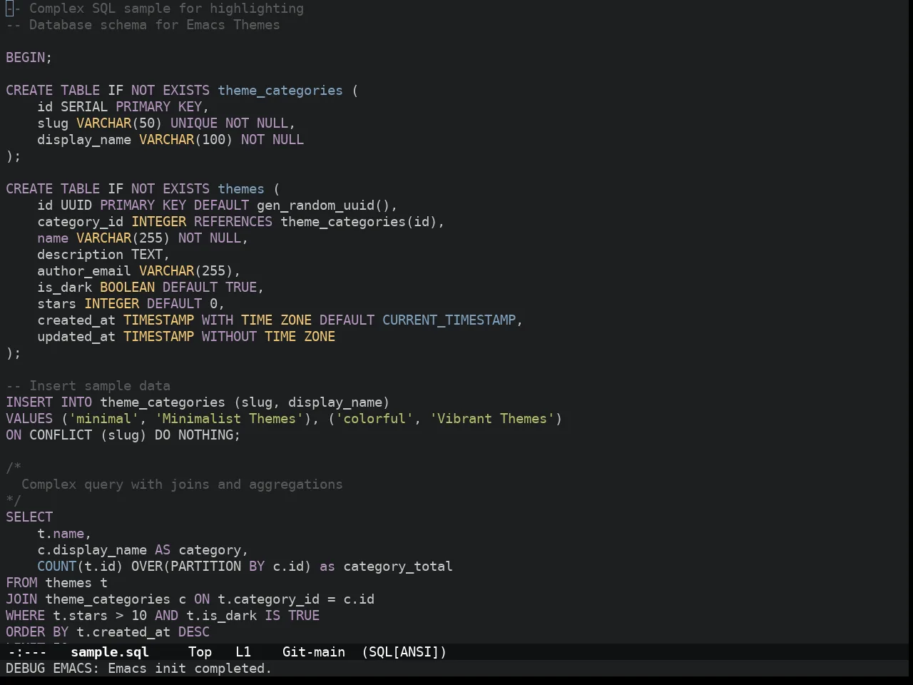 Doom Tomorrow Night Theme in sql-mode