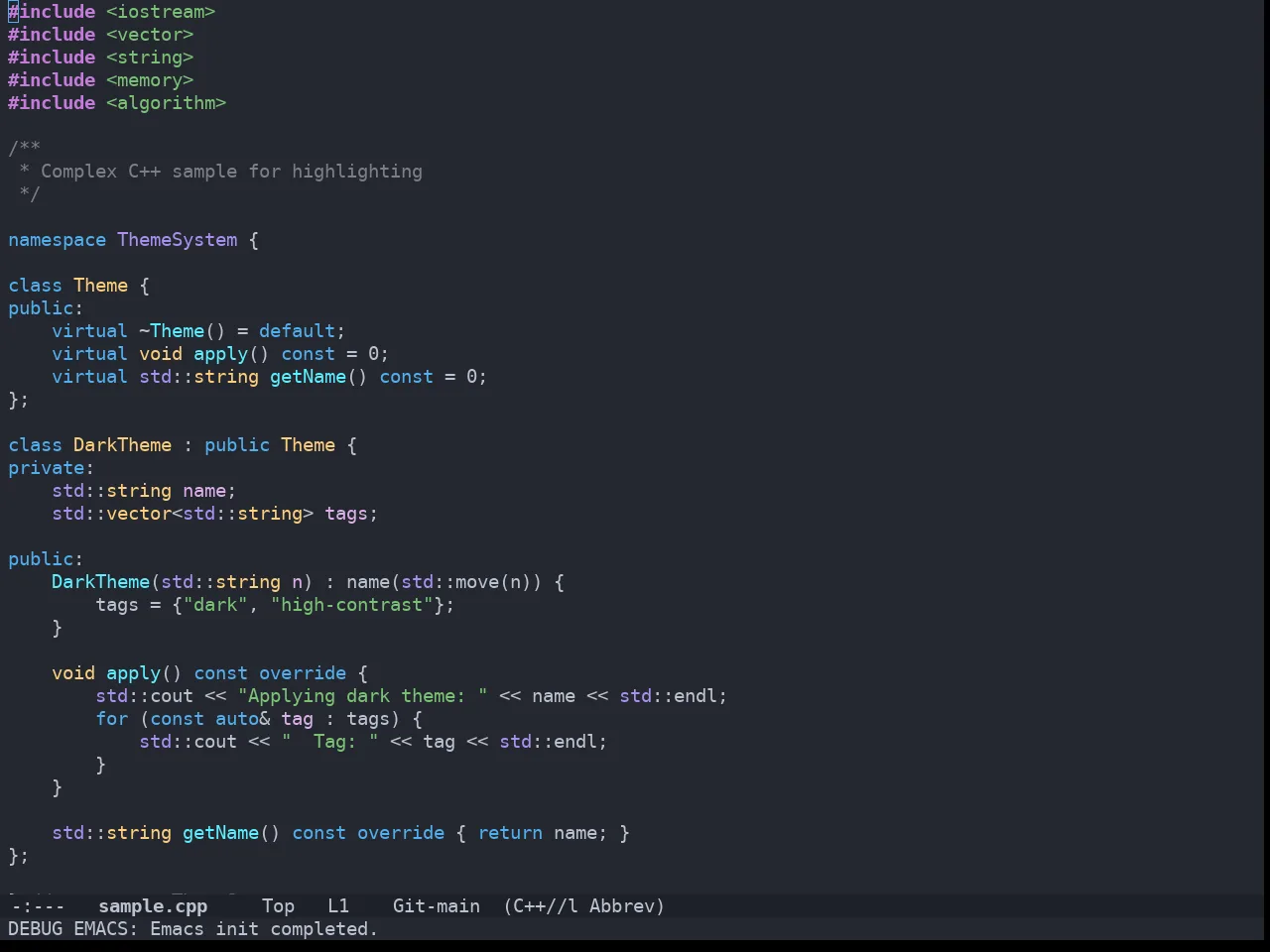 Doom Vibrant Theme in c++-mode