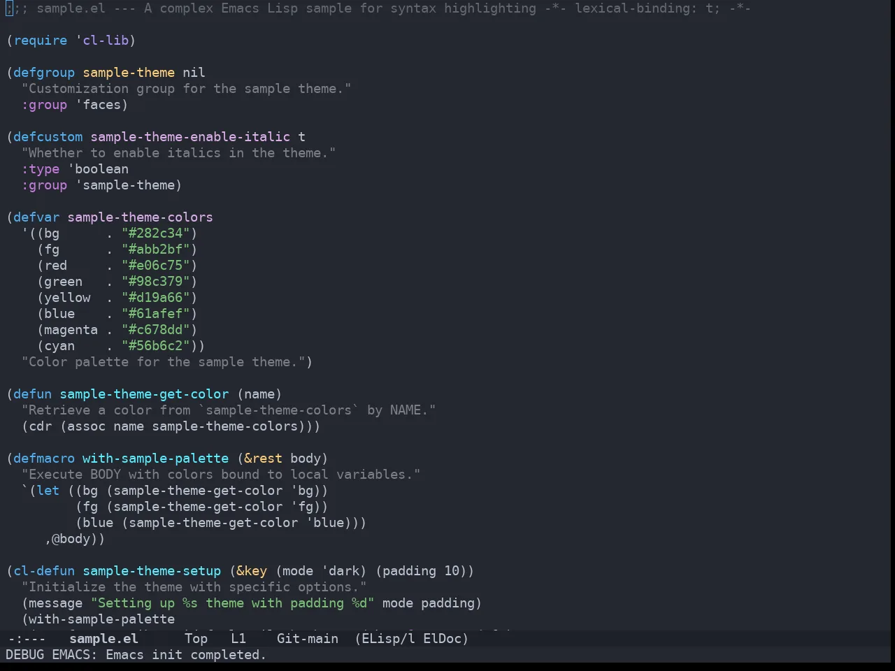 Doom Vibrant Theme in emacs-lisp-mode