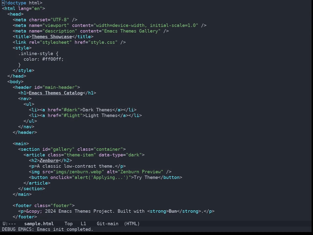 Doom Vibrant Theme in html-mode