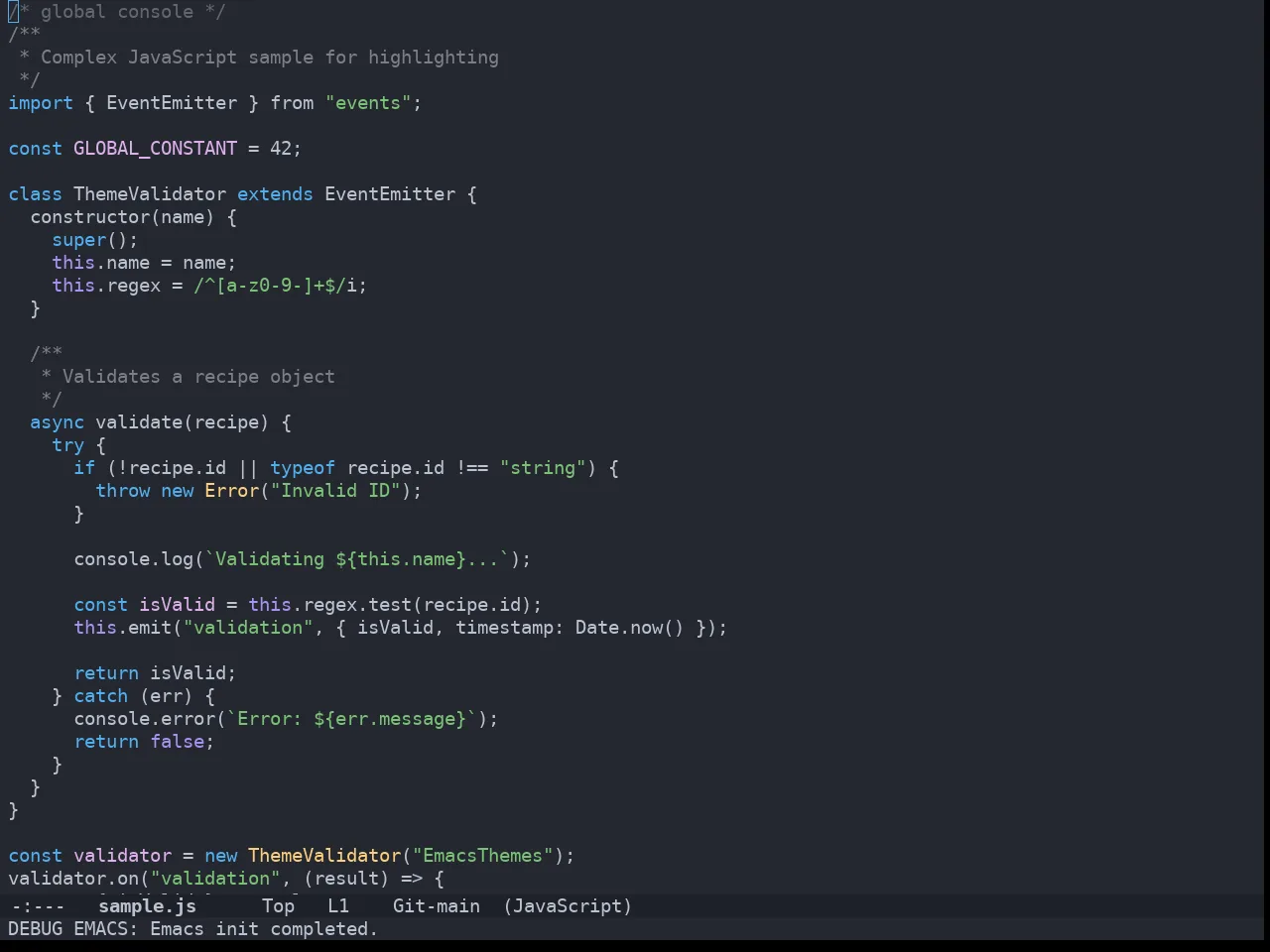 Doom Vibrant Theme in javascript-mode
