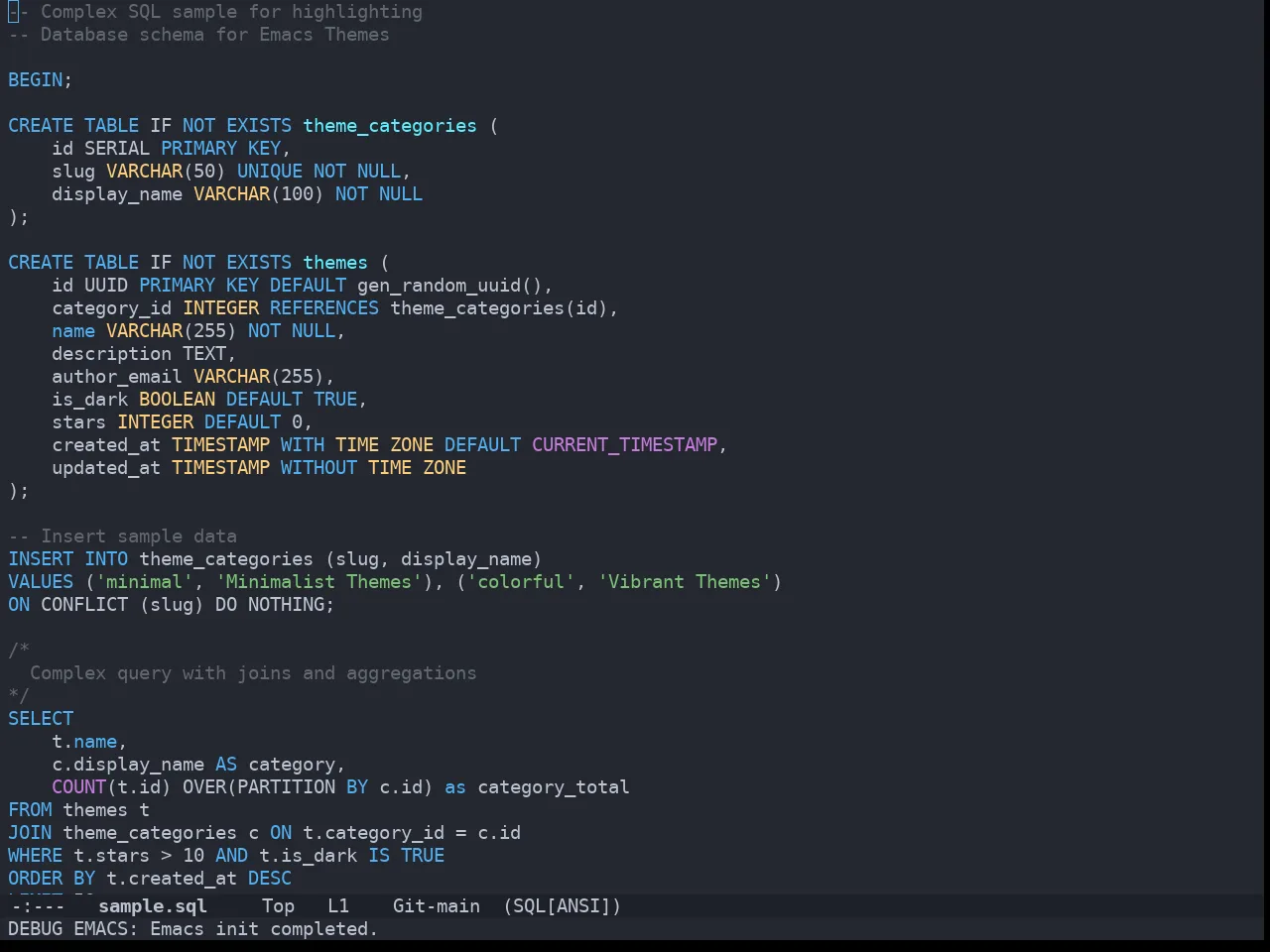 Doom Vibrant Theme in sql-mode