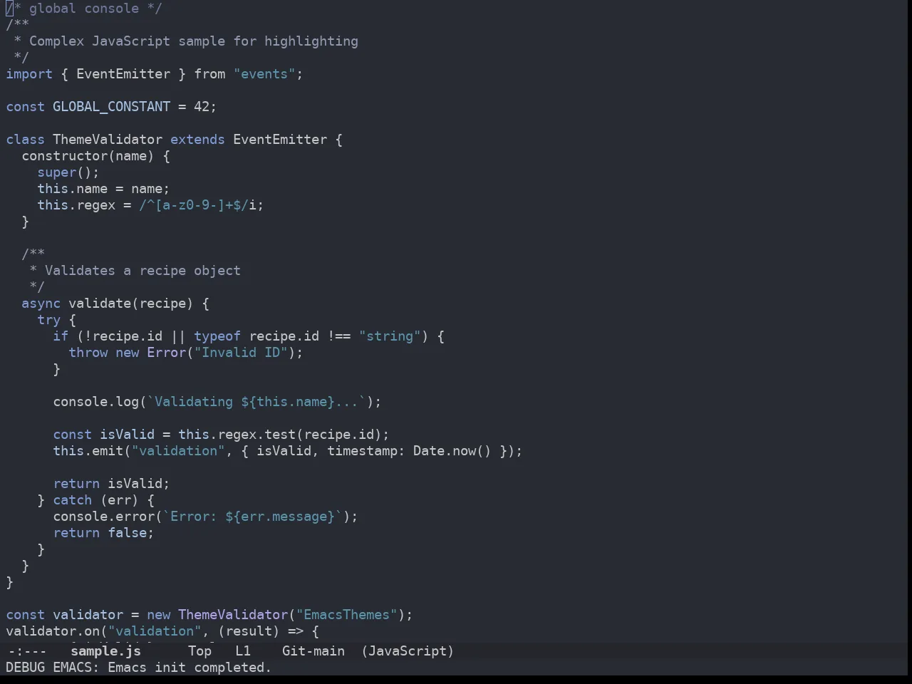 Doom Wilmersdorf Theme in javascript-mode