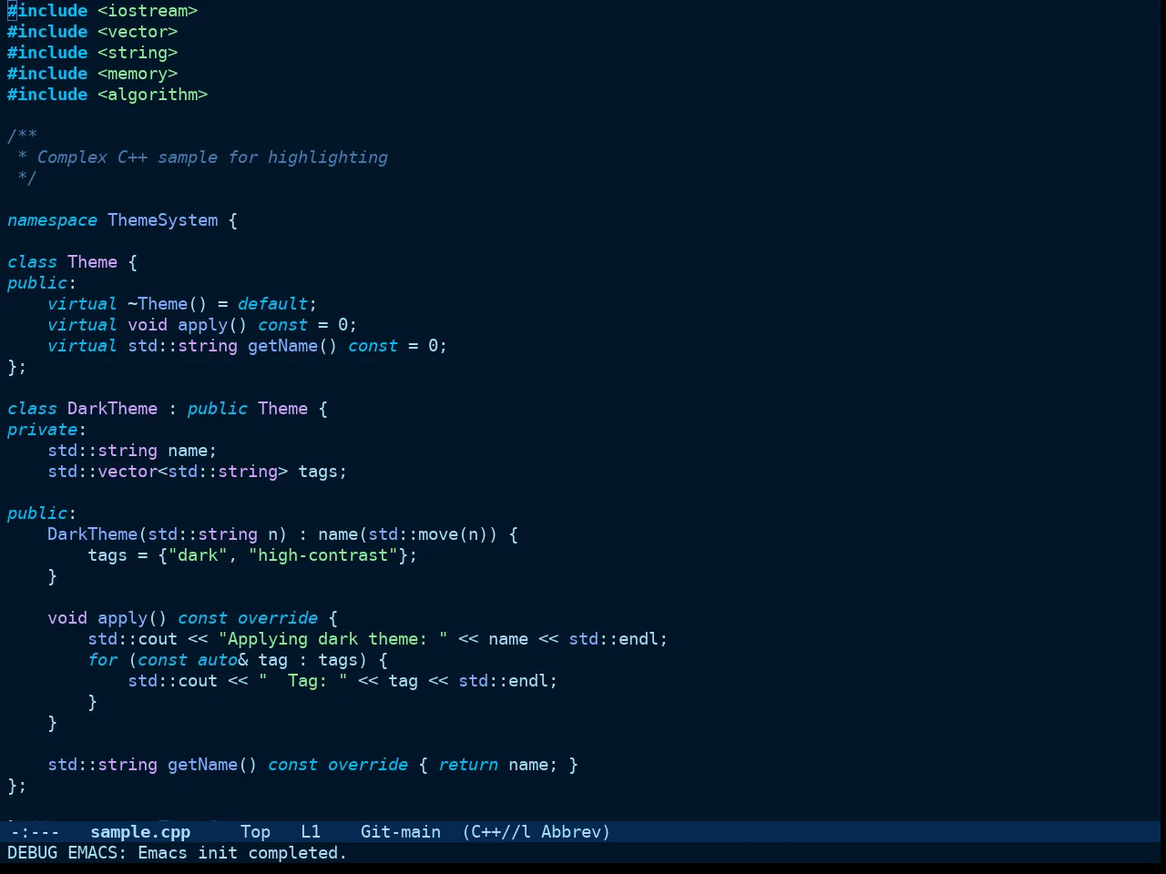 Doom Winter is Coming Dark Blue Theme in c++-mode