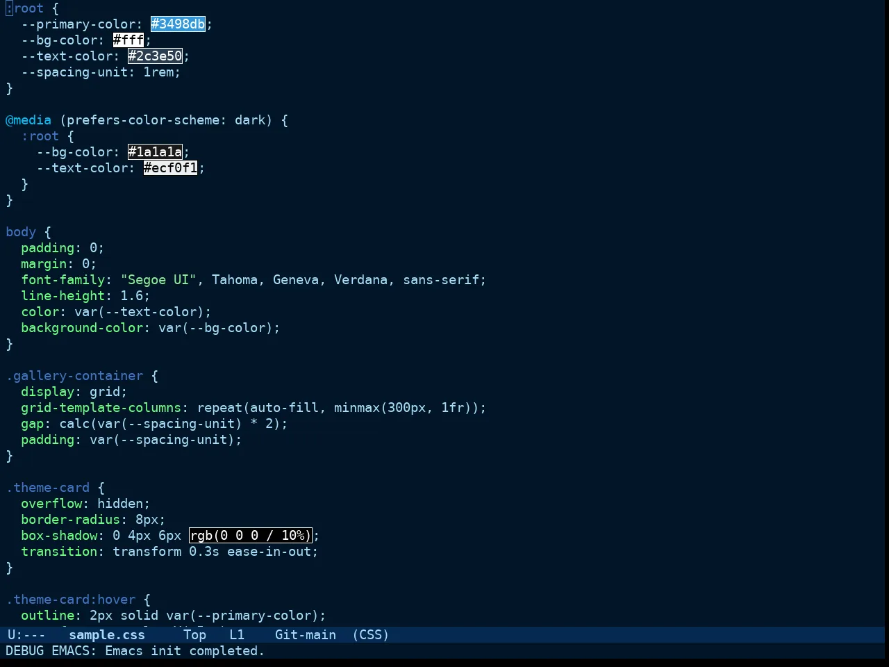 Doom Winter is Coming Dark Blue Theme in css-mode
