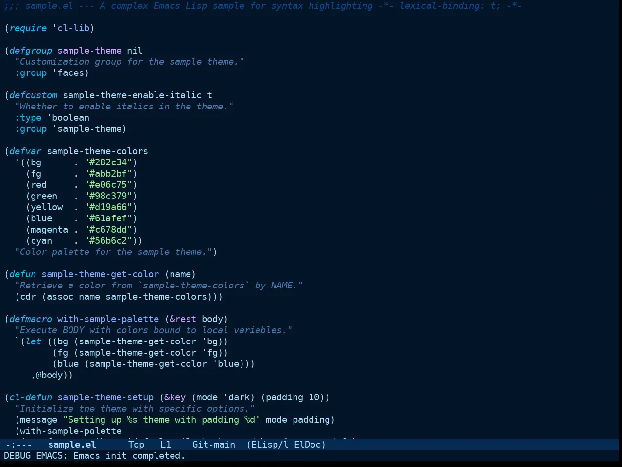 Doom Winter is Coming Dark Blue Theme in emacs-lisp-mode