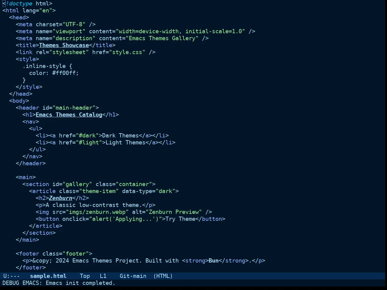 Doom Winter is Coming Dark Blue Theme in html-mode