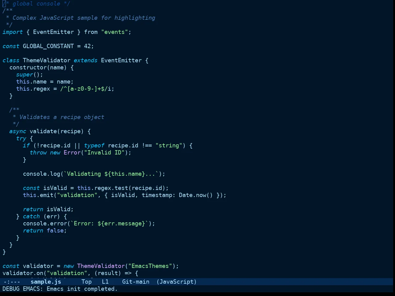 Doom Winter is Coming Dark Blue Theme in javascript-mode