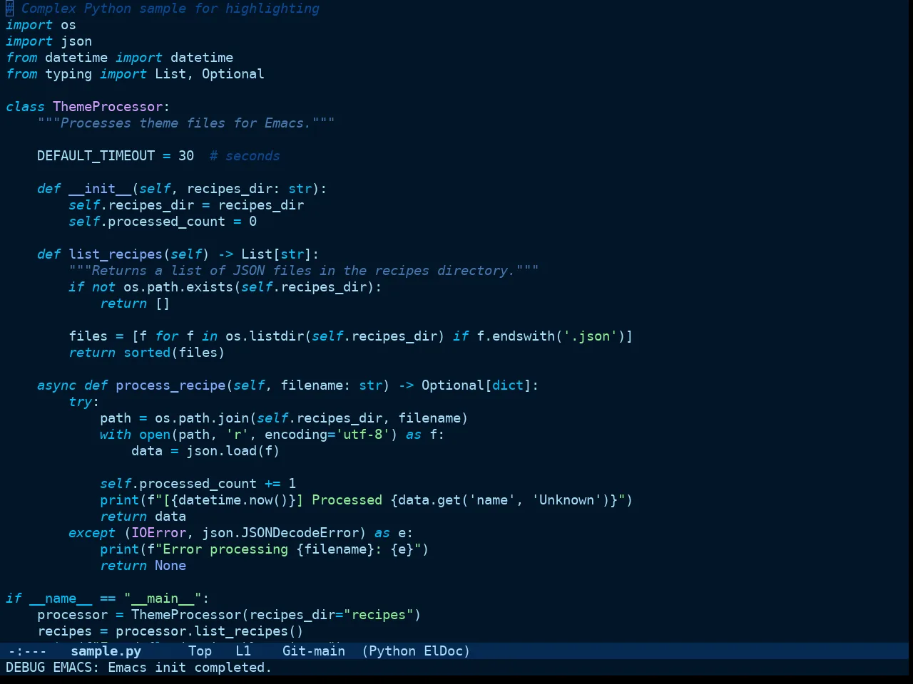 Doom Winter is Coming Dark Blue Theme in python-mode