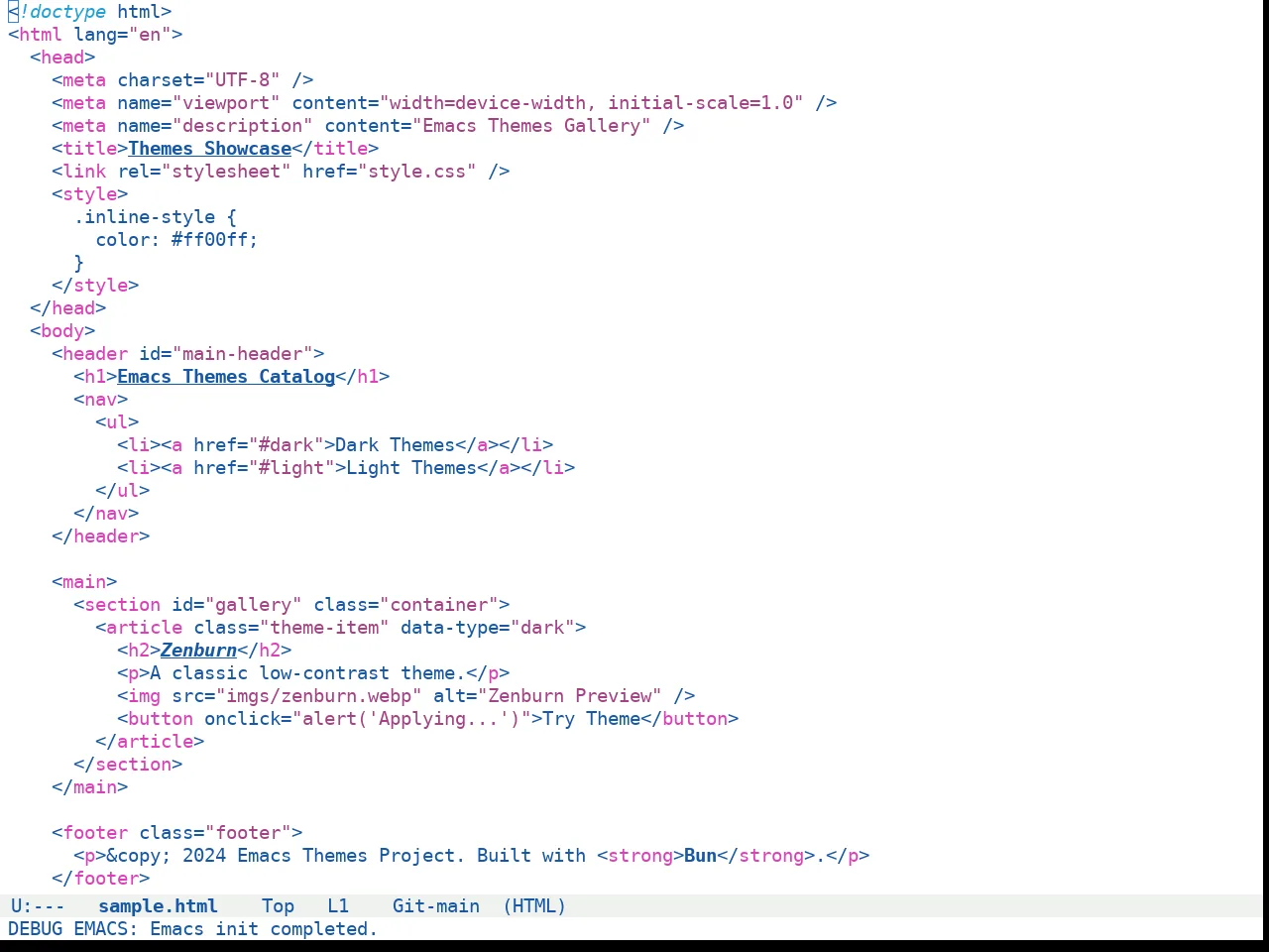Doom Winter is Coming Light Theme in html-mode