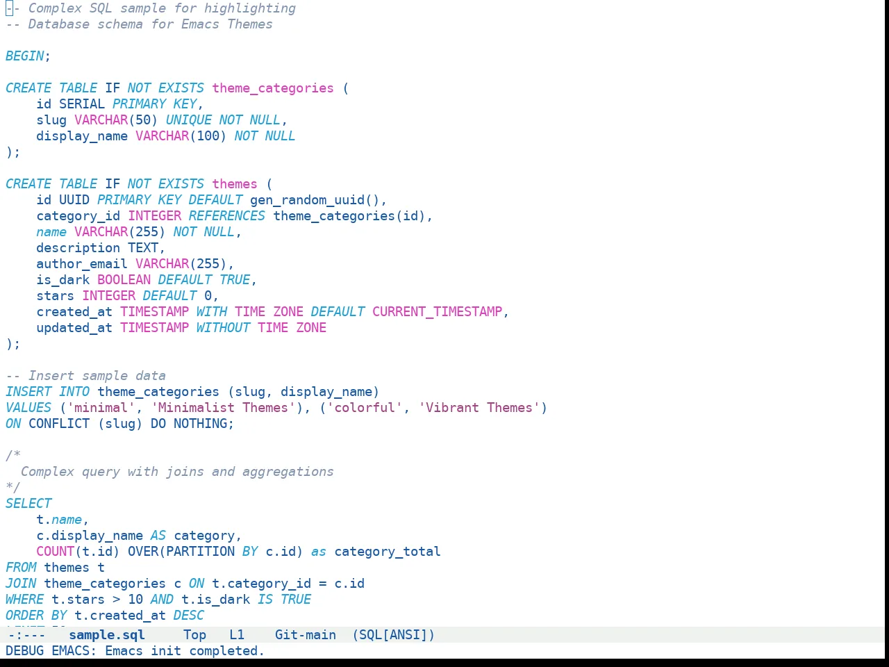 Doom Winter is Coming Light Theme in sql-mode
