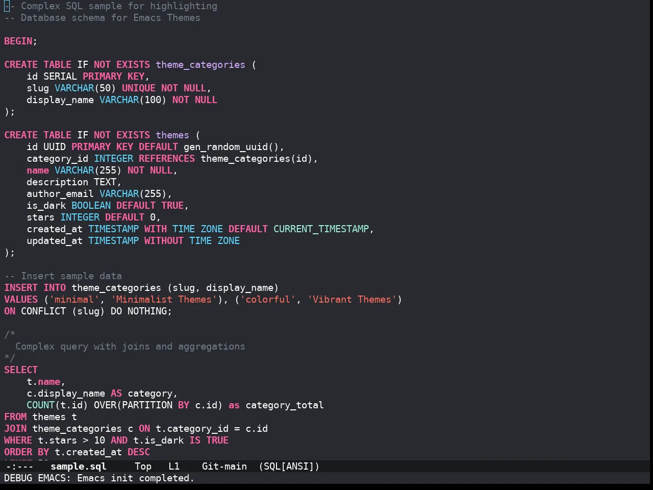 Doom Xcode Theme in sql-mode