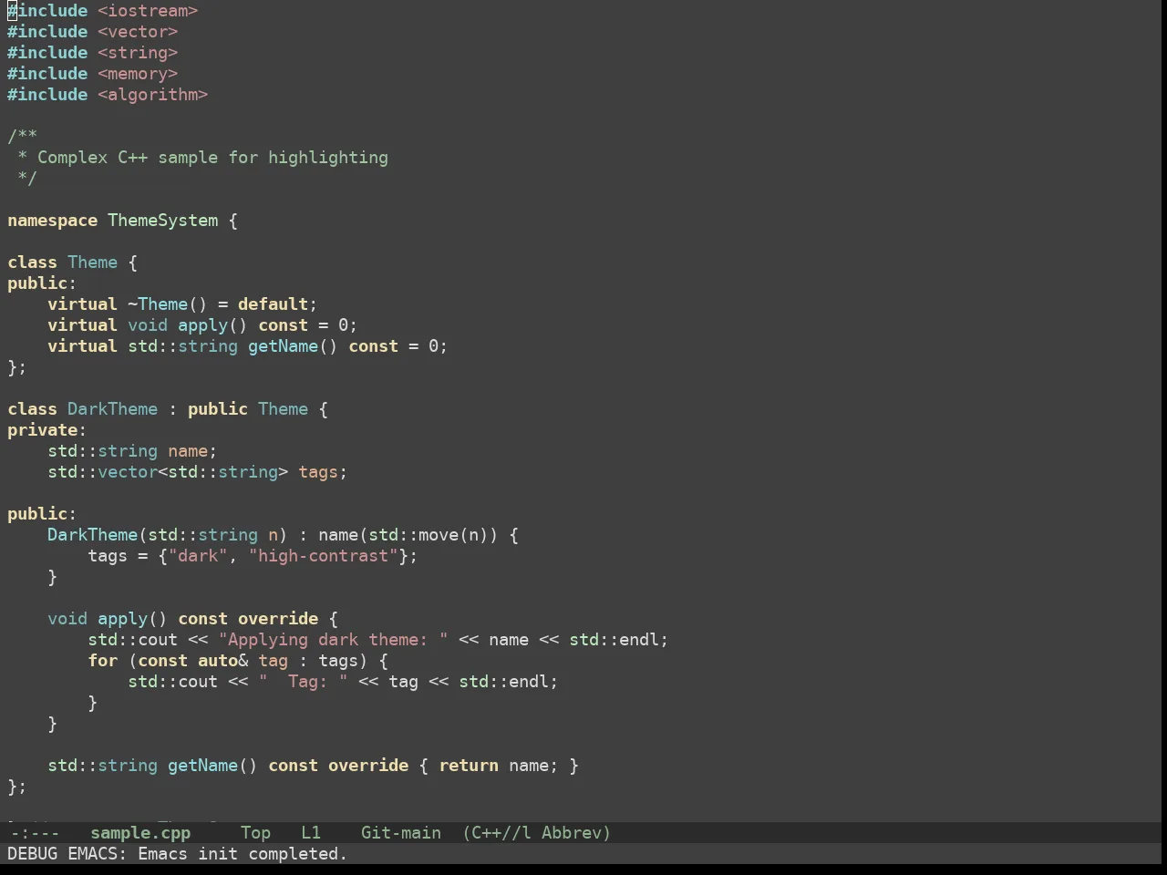 Doom Zenburn Theme in c++-mode