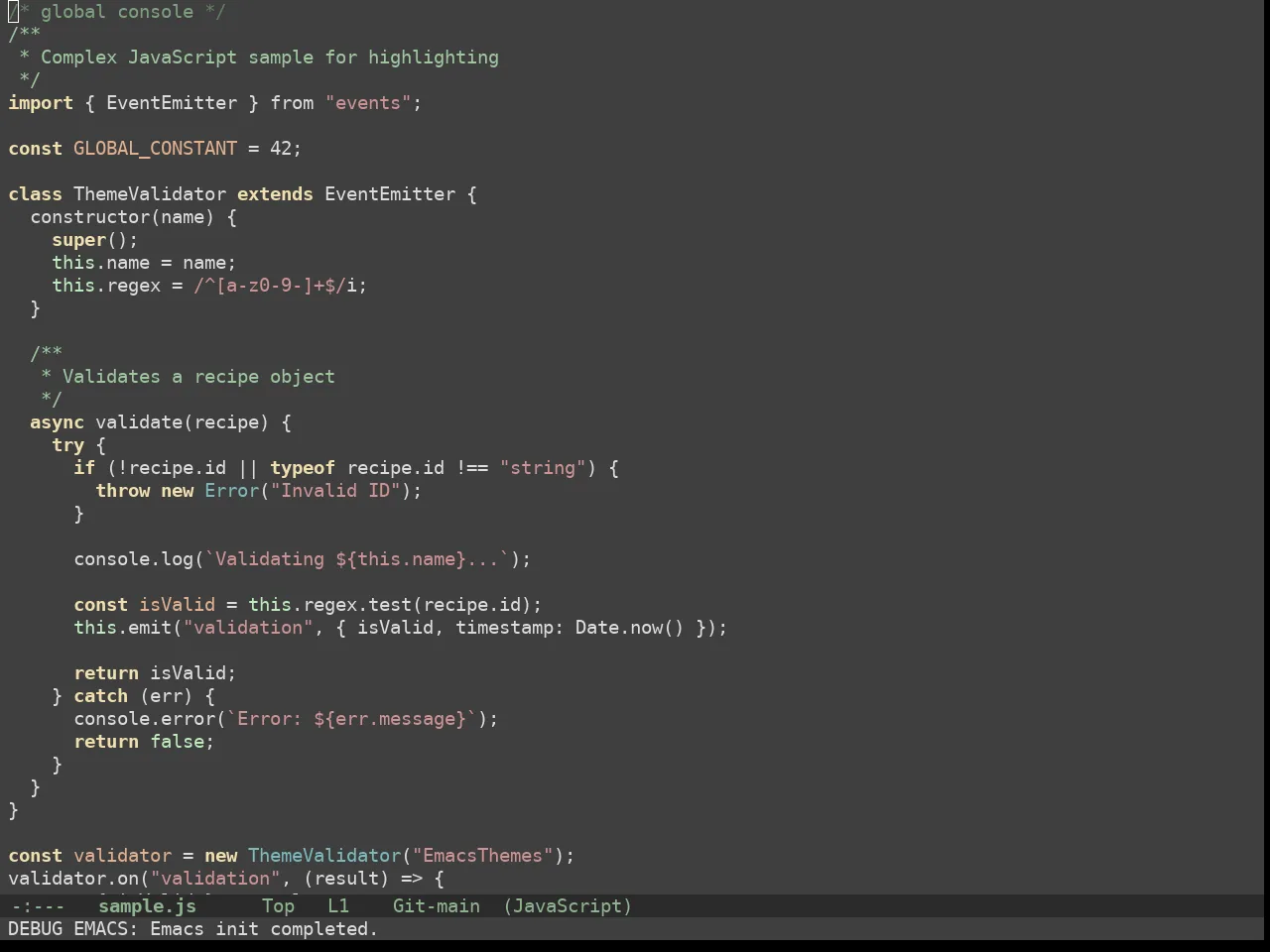 Doom Zenburn Theme in javascript-mode
