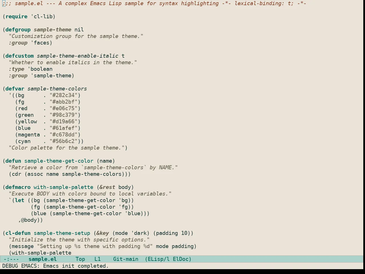 Doric Beach Theme in emacs-lisp-mode