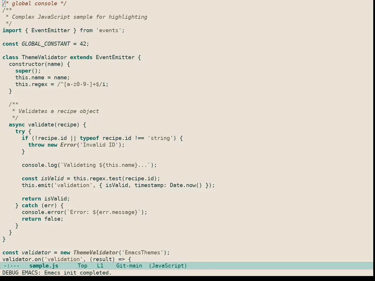 Doric Beach Theme in javascript-mode