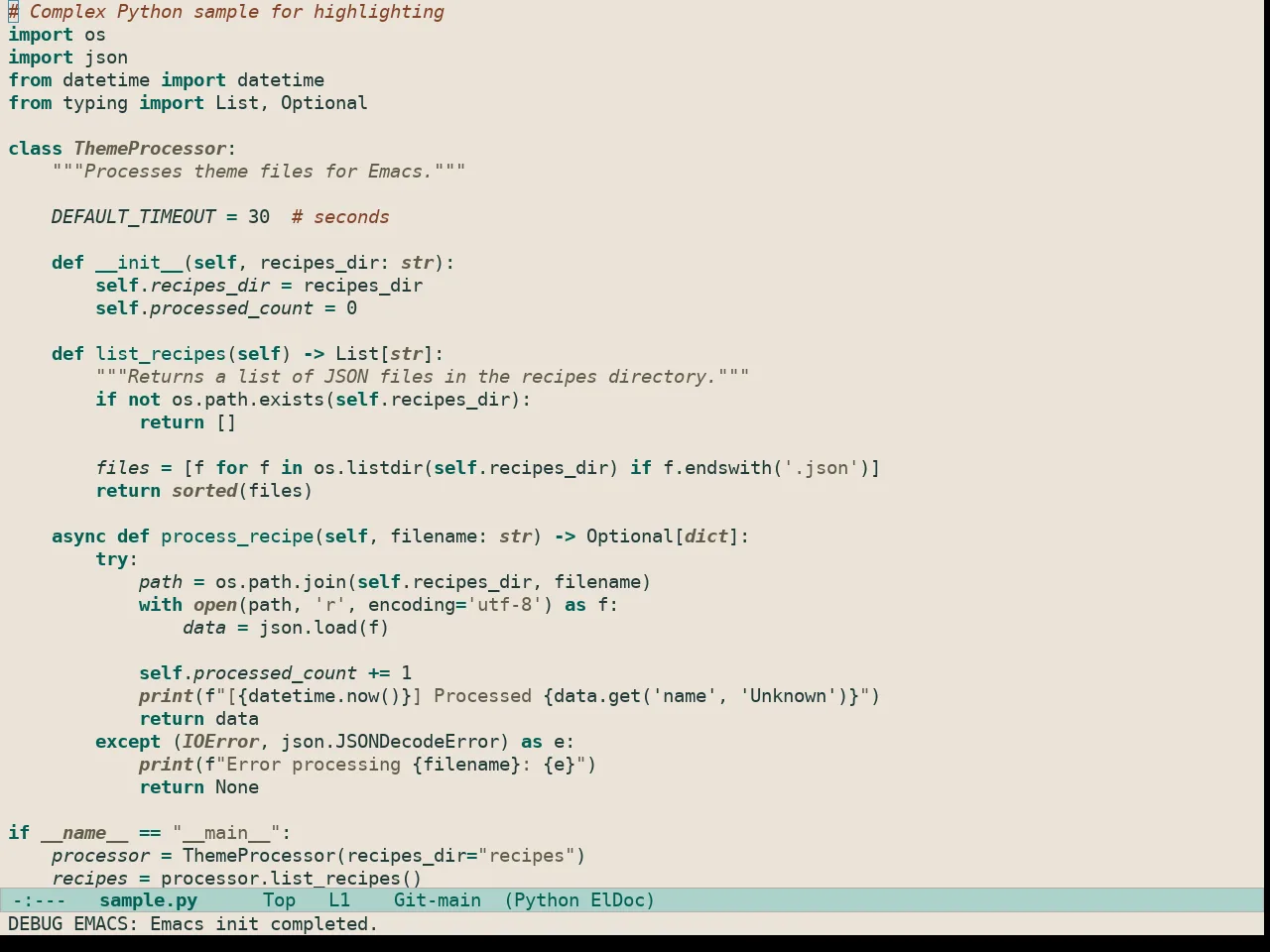Doric Beach Theme in python-mode