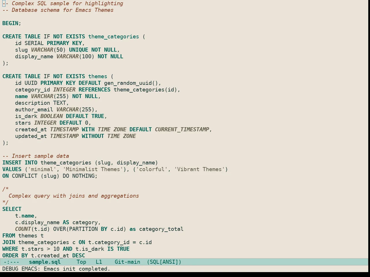 Doric Beach Theme in sql-mode