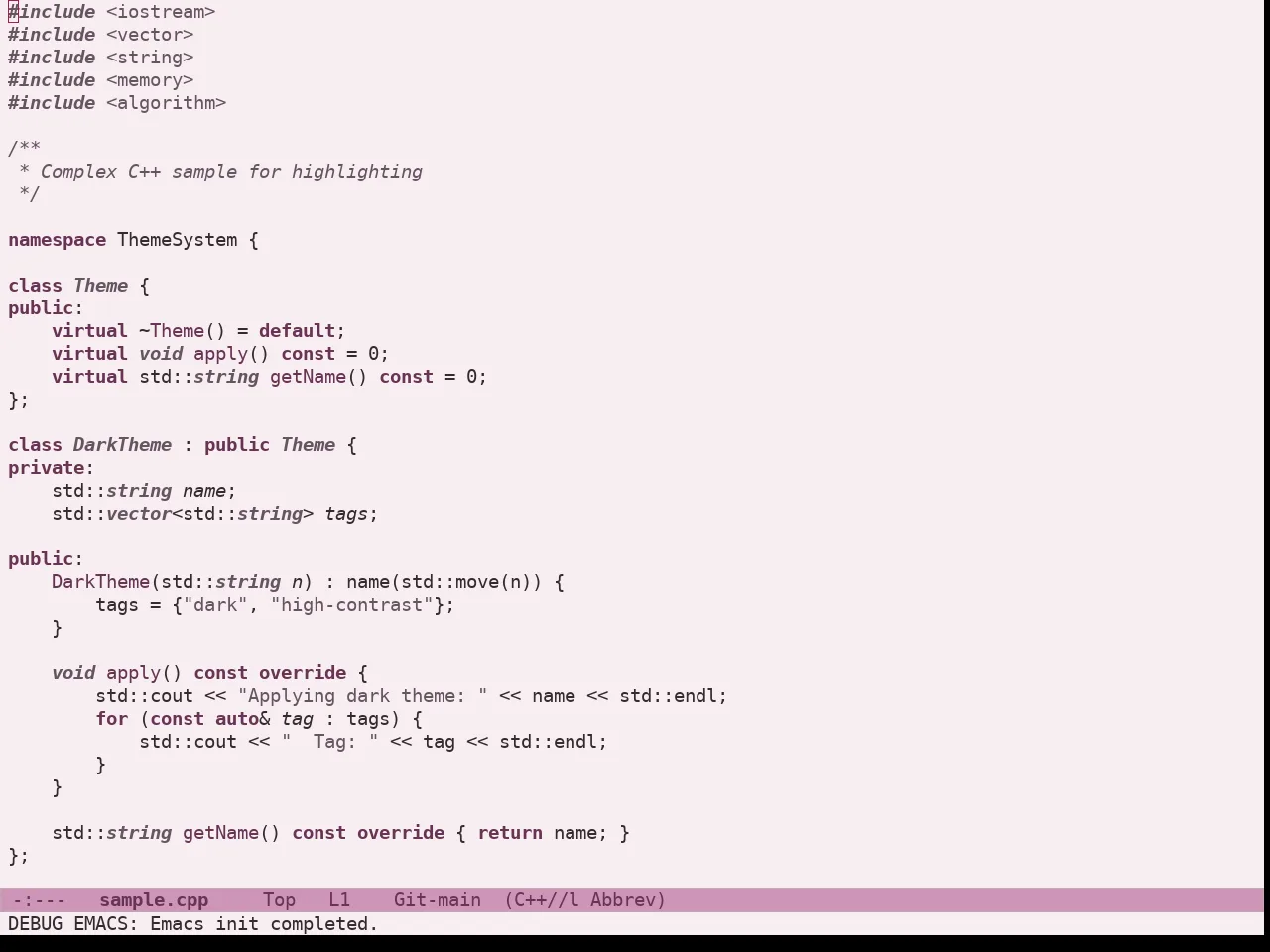 Doric Cherry Theme in c++-mode