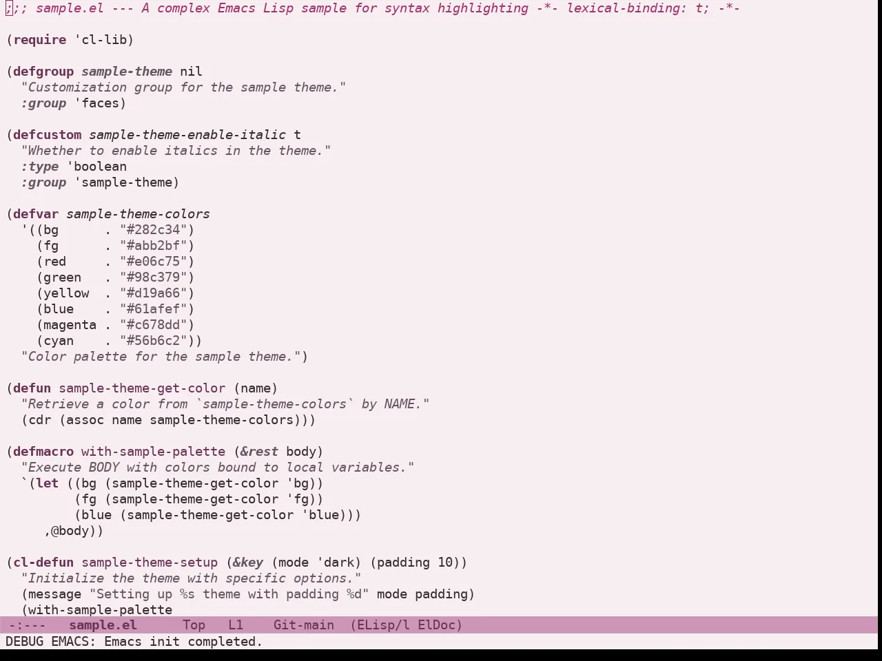 Doric Cherry Theme in emacs-lisp-mode