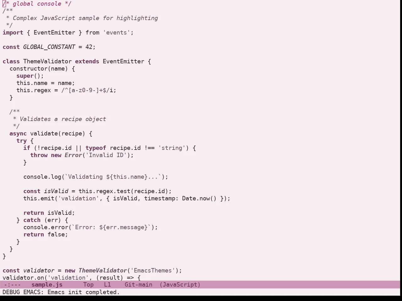 Doric Cherry Theme in javascript-mode