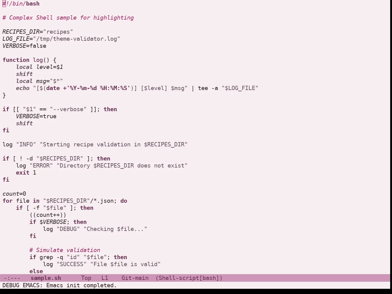 Doric Cherry Theme in sh-mode