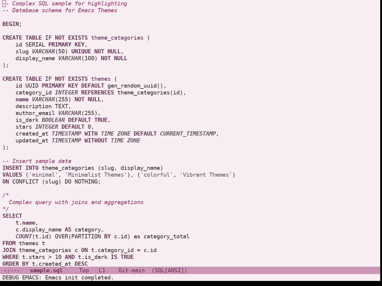 Doric Cherry Theme in sql-mode