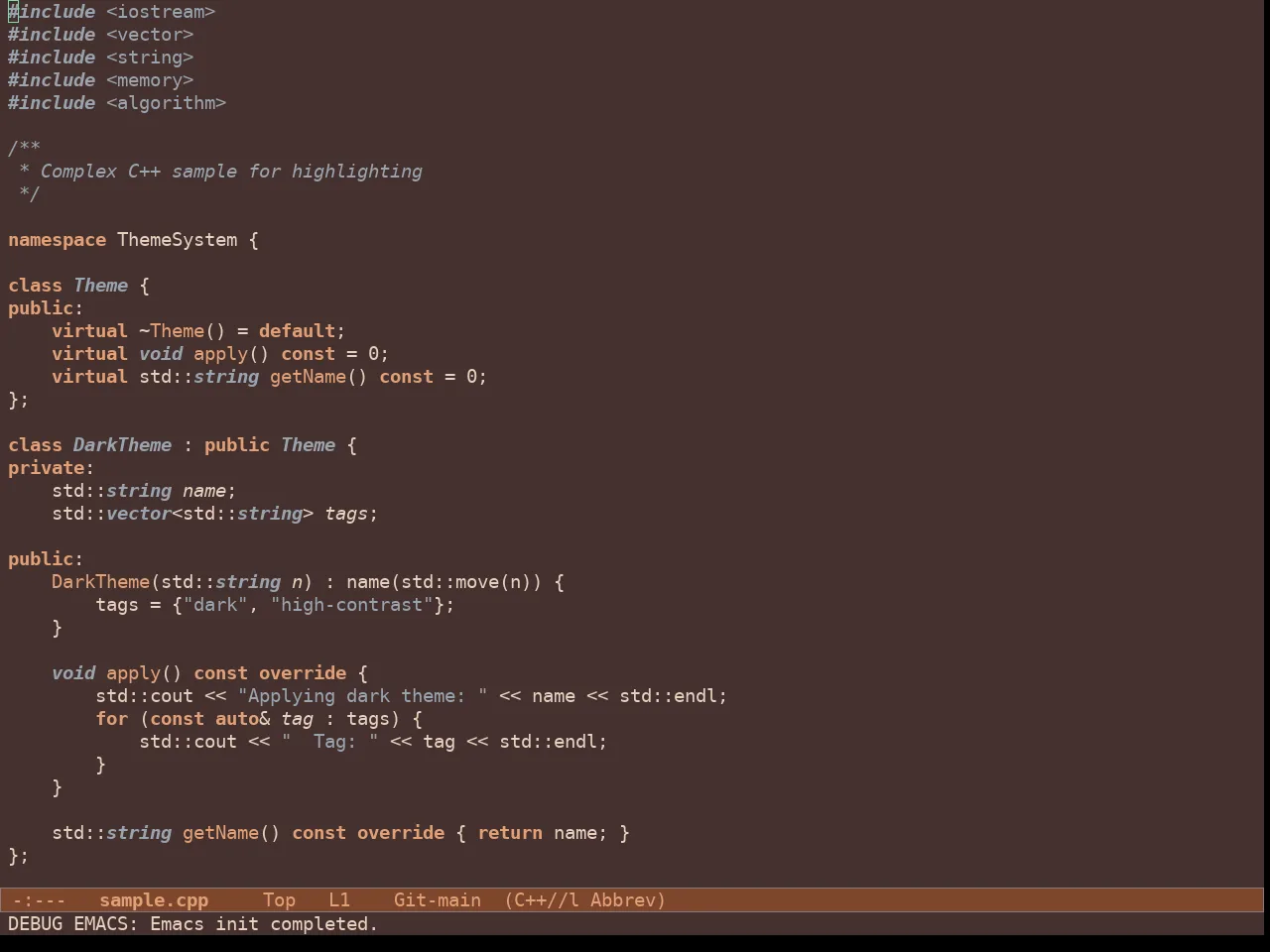 Doric Copper Theme in c++-mode