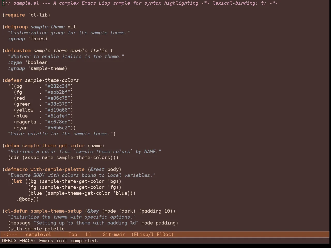 Doric Copper Theme in emacs-lisp-mode